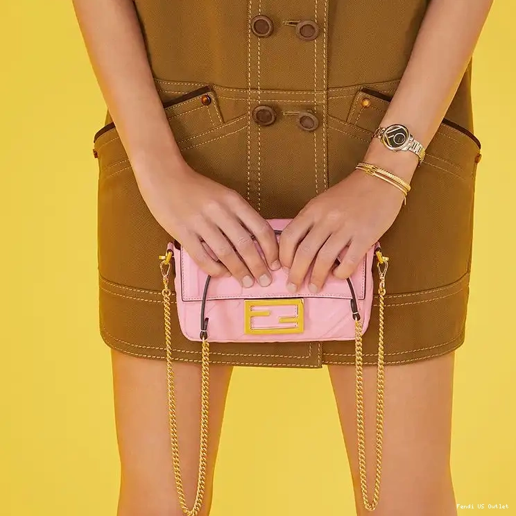 Cheap HOT Fendi Bag Baguette FF Motif In Mini Nappa Pink Leather 0328